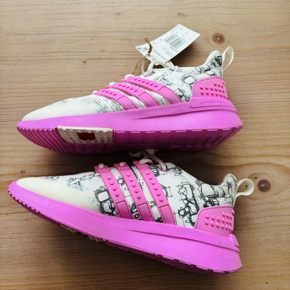 adidas Girls LEGO x Racer TR 'Off White Bliss‎ Lilac' Size 3 US Big Kid Pink NWT